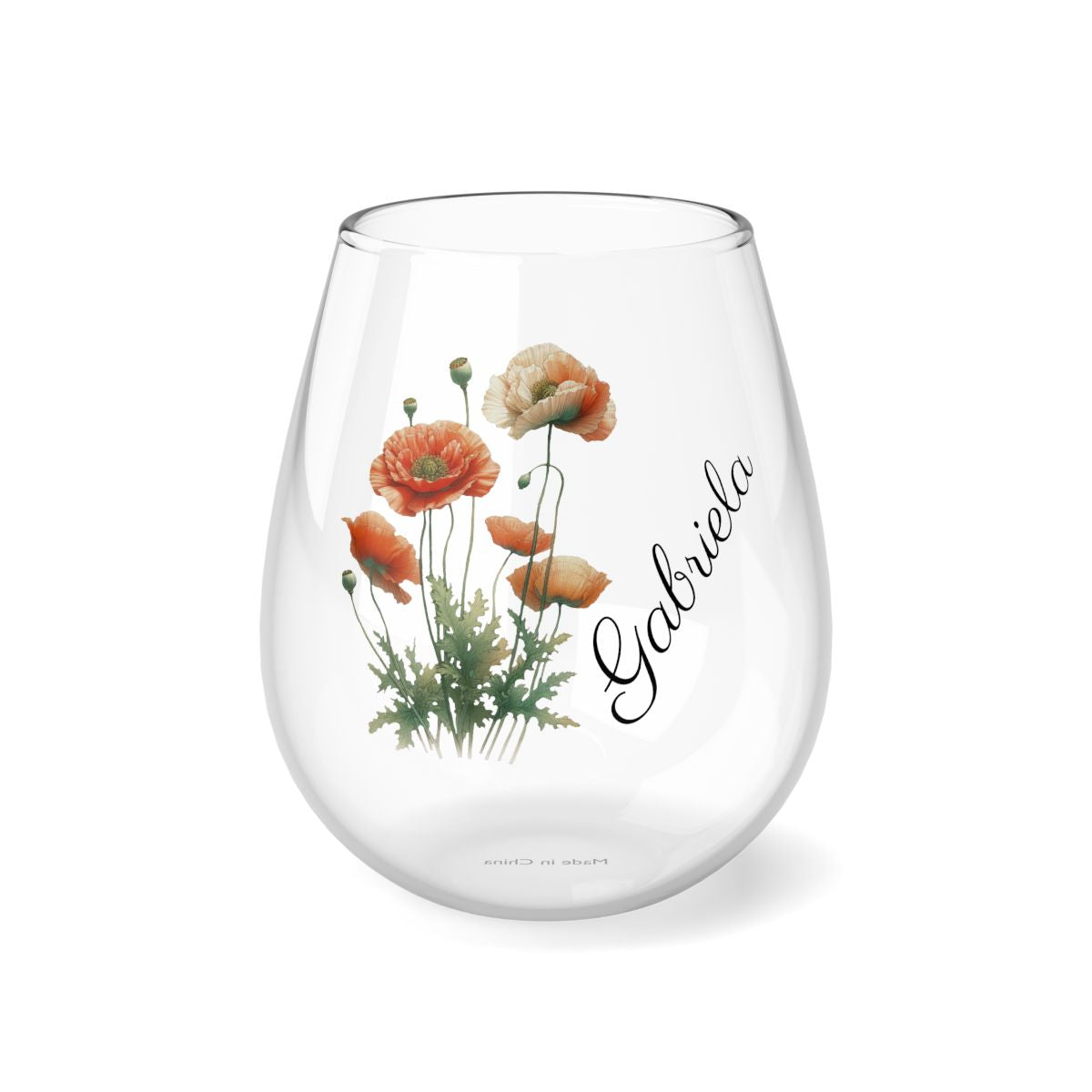 Poppy August Personalised Floral Birthday Month Bouquet Wine Glass, Stemless Wine Glass, Whiskey Glass, Rocks Glass