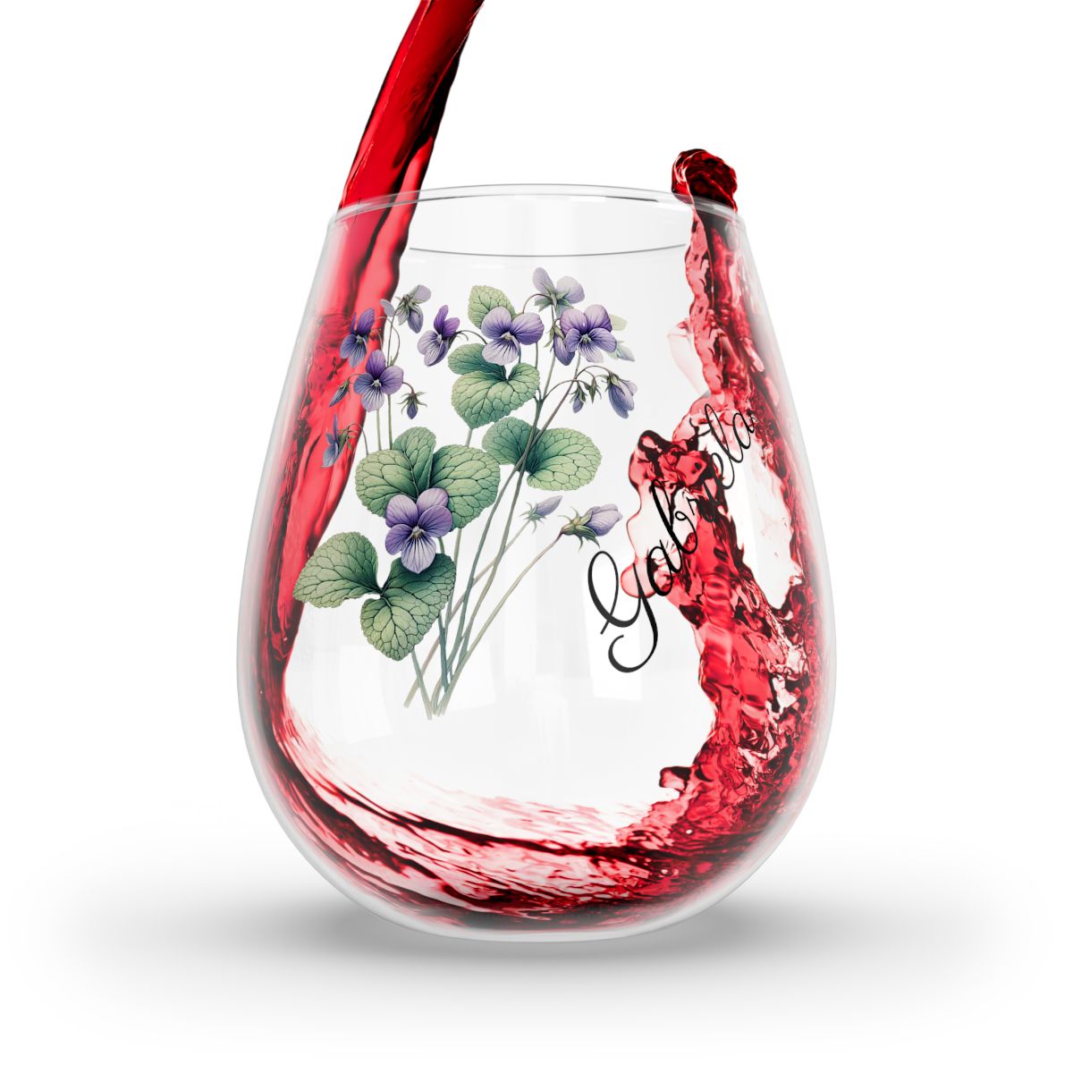 Violet February Personalised Floral Birthday Month Bouquet Wine Glass, Stemless Wine Glass, Whiskey Glass, Rocks Glass