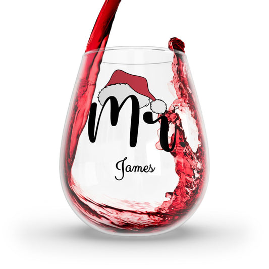 Personalised Christmas Mr & Mrs Wine Glass 12oz, Whiskey Glass 6oz, Stemless Wine Glass 11.75oz, Rock Glass 10oz