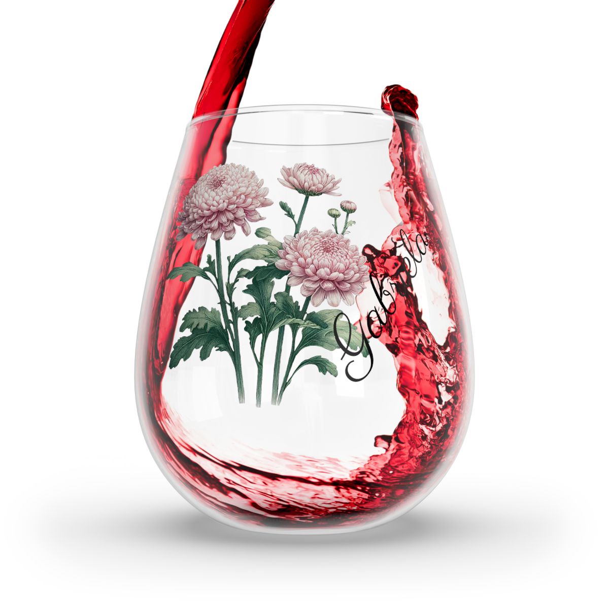 Chrysanthemum November Personalised Floral Birthday Month Bouquet Wine Glass, Stemless Wine Glass, Whiskey Glass, Rocks Glass