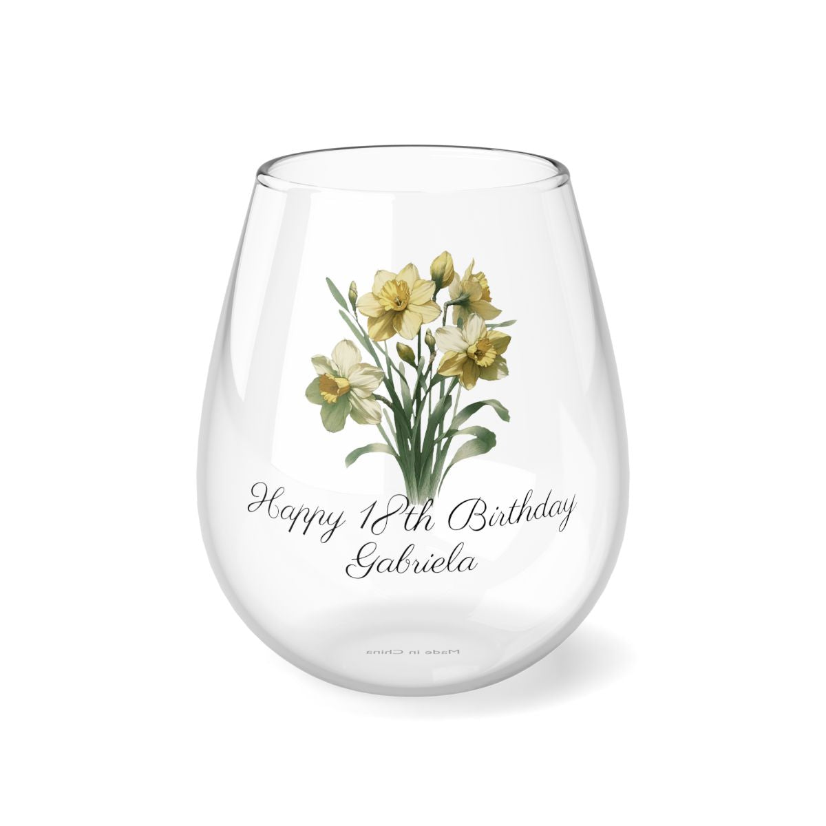 Daffodil March Personalised Floral Birthday Month Bouquet Wine Glass, Stemless Wine Glass, Whiskey Glass, Rocks Glass