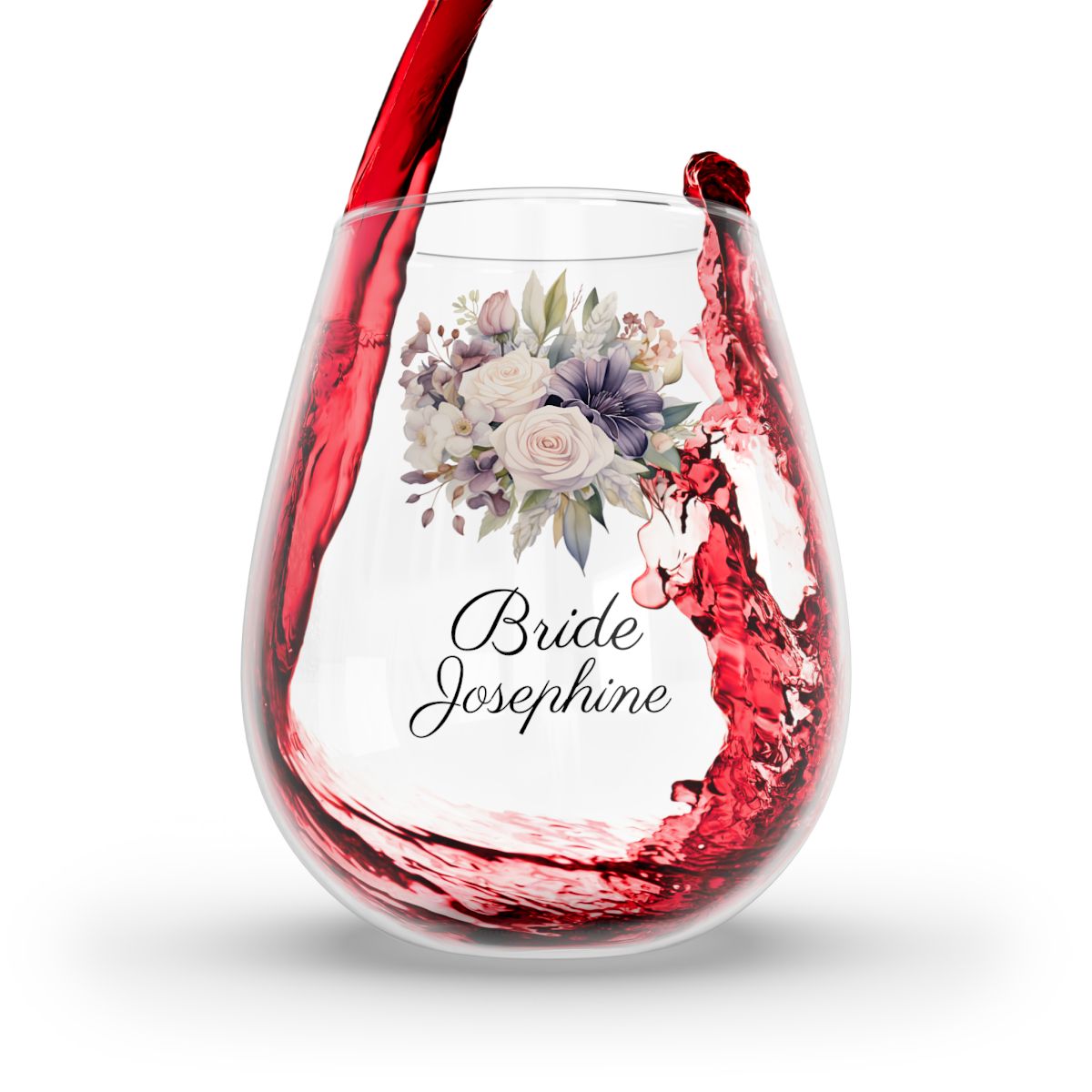 Wedding Bouquets Flower Personalised Floral Bouquet Wine Glass, Stemless Wine Glass, Whiskey Glass, Rocks Glass