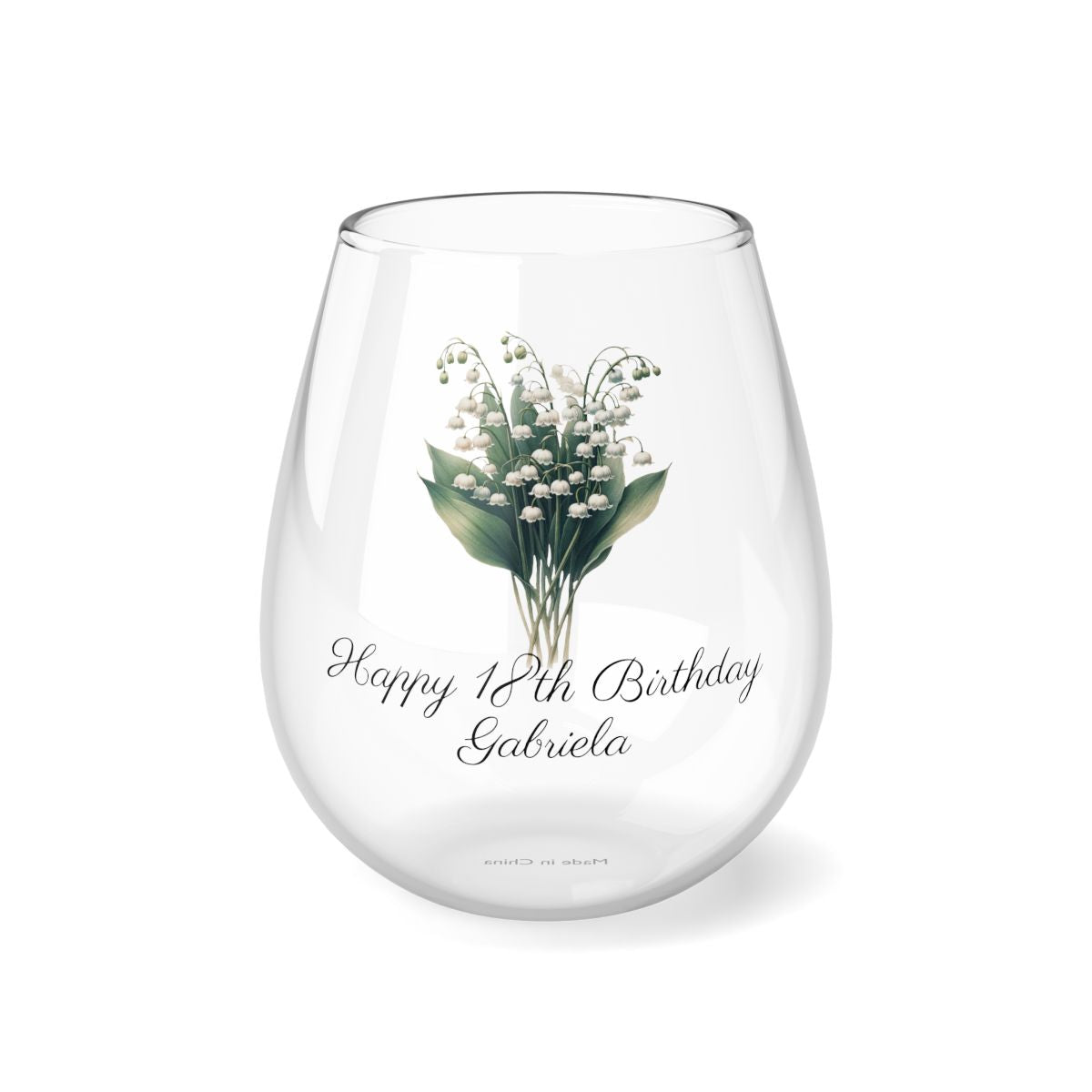 Lily of the valley May Personalised Floral Birthday Month Bouquet Wine Glass, Stemless Wine Glass, Whiskey Glass, Rocks Glass