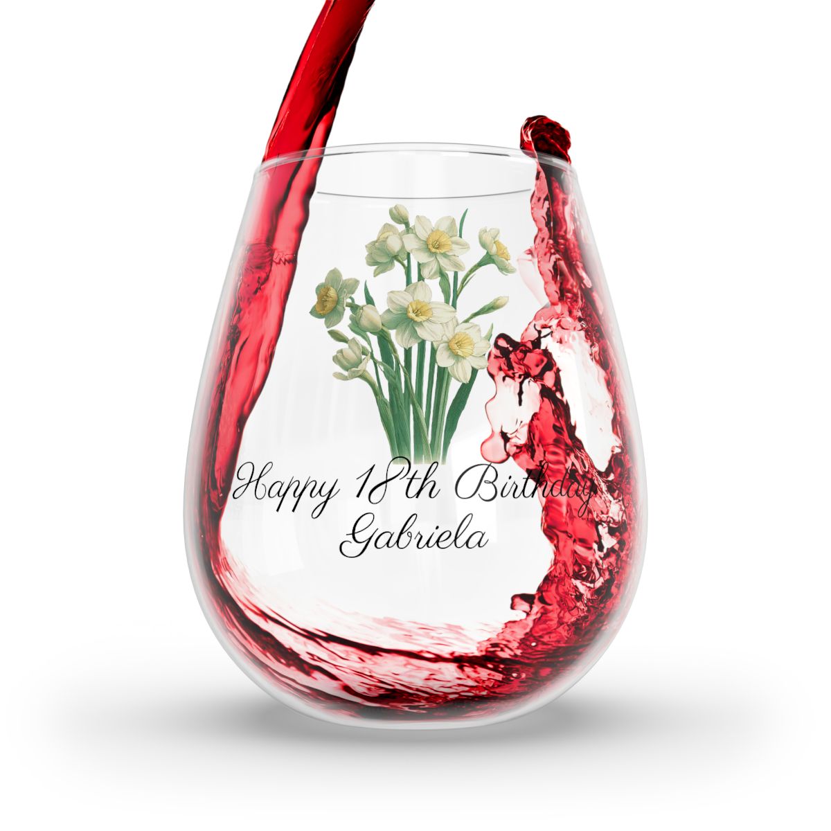 Narcissus December Personalised Floral Birthday Month Bouquet Wine Glass, Stemless Wine Glass, Whiskey Glass, Rocks Glass
