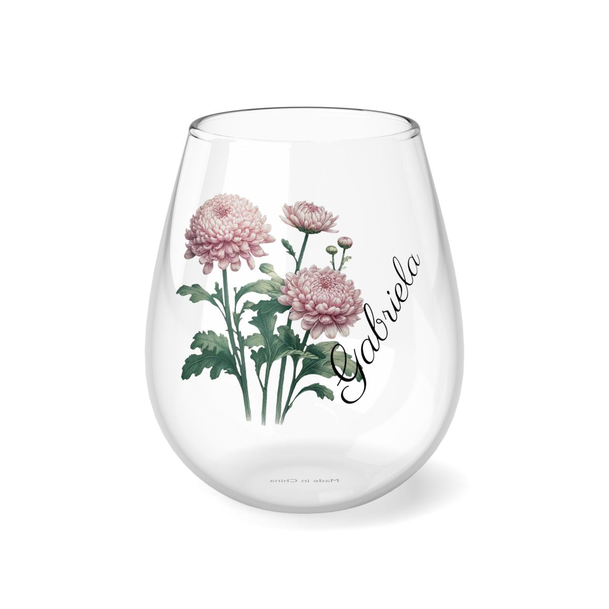 Chrysanthemum November Personalised Floral Birthday Month Bouquet Wine Glass, Stemless Wine Glass, Whiskey Glass, Rocks Glass