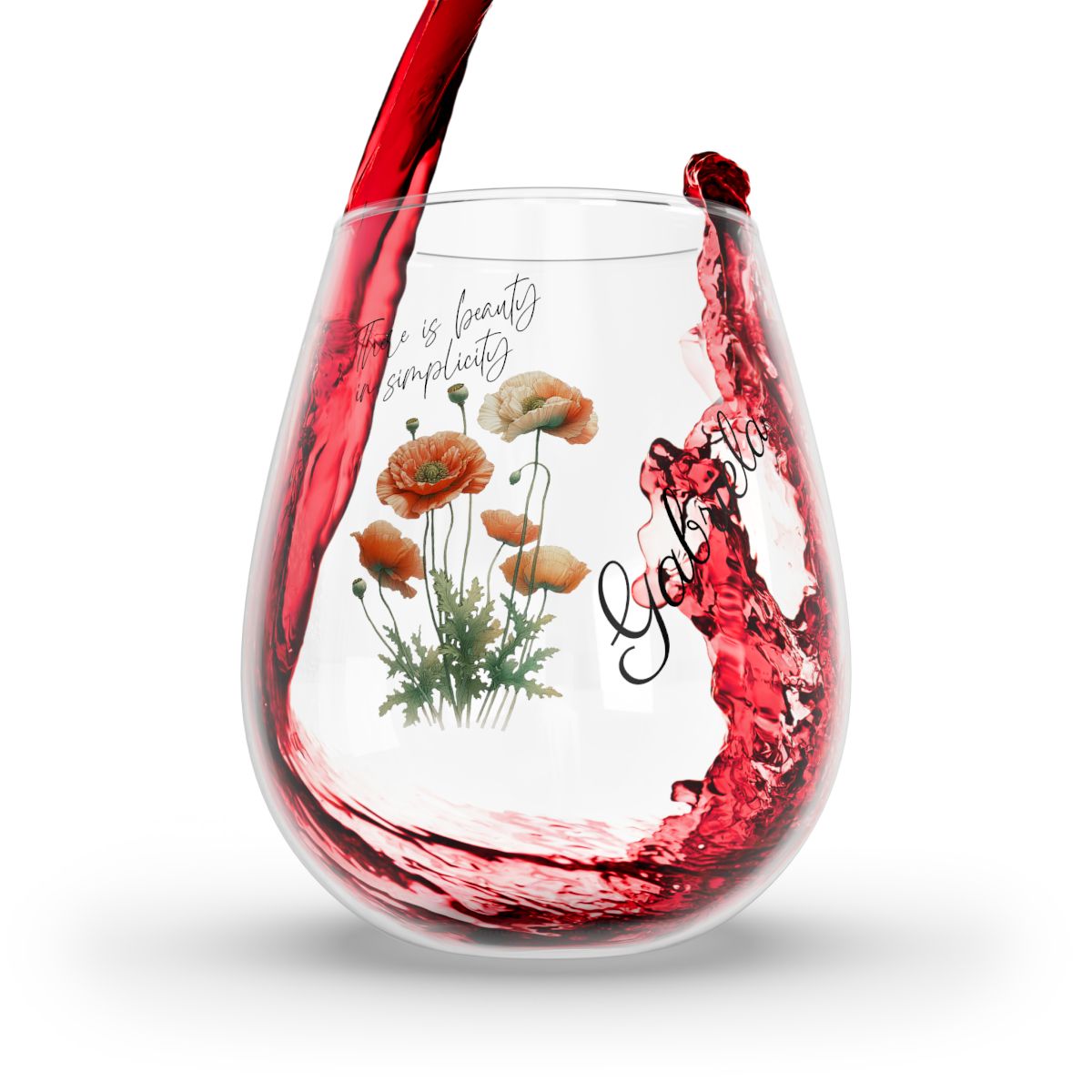 Poppy-August Quote Personalised Floral Birthday Month Bouquet Wine Glass, Stemless Wine Glass, Whiskey Glass, Rocks Glass