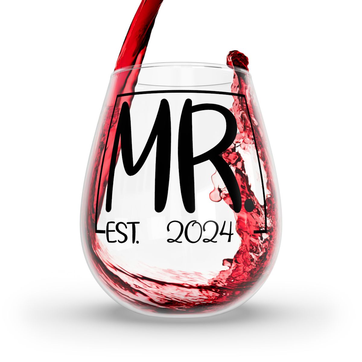 Mr And Mrs 1 Personalised Christmas Mr & Mrs Wine Glass 12oz, Whiskey Glass 6oz, Stemless Wine Glass 11.75oz, Rock Glass 10oz