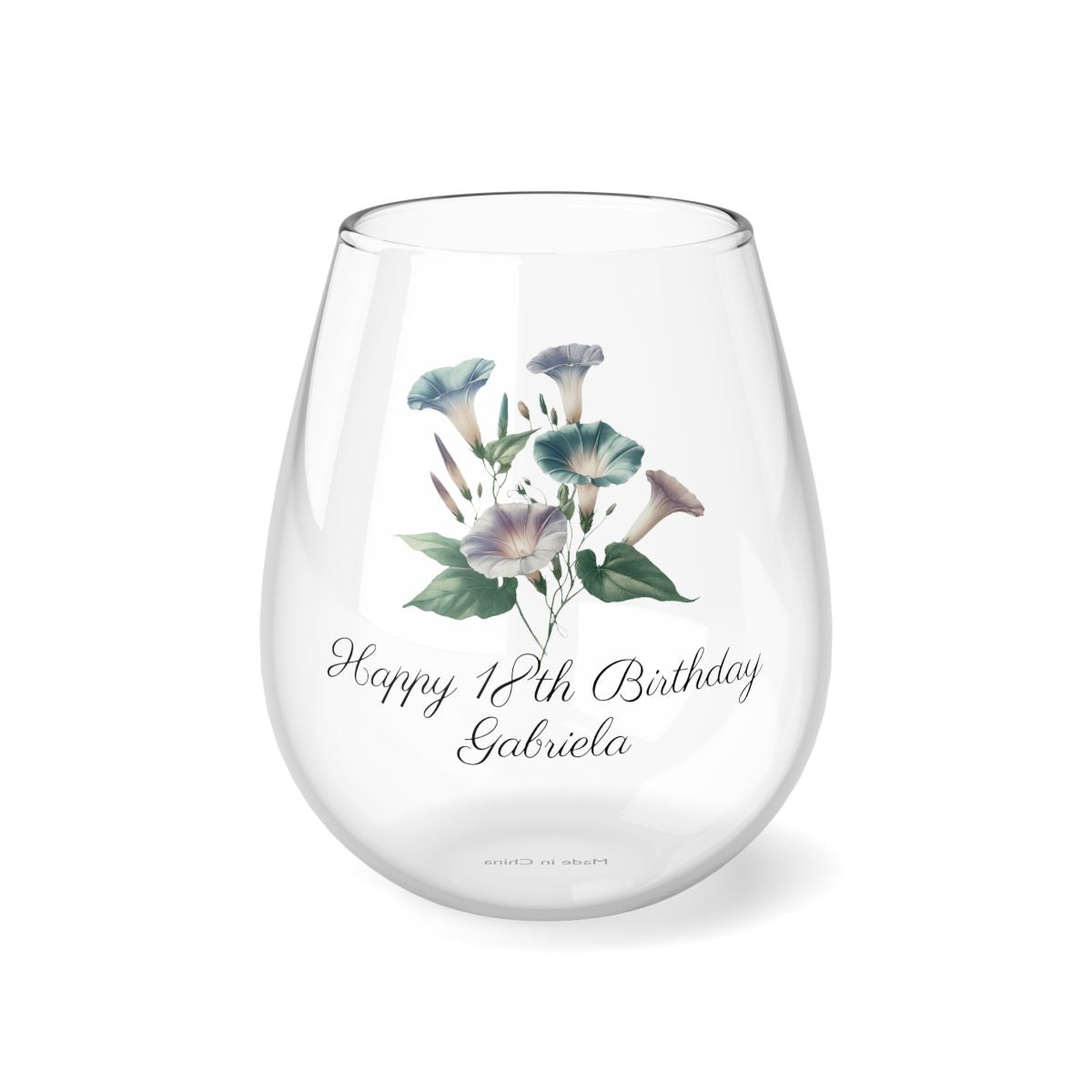 Morning Glory September Personalised Floral Birthday Month Bouquet Wine Glass, Stemless Wine Glass, Whiskey Glass, Rocks Glass