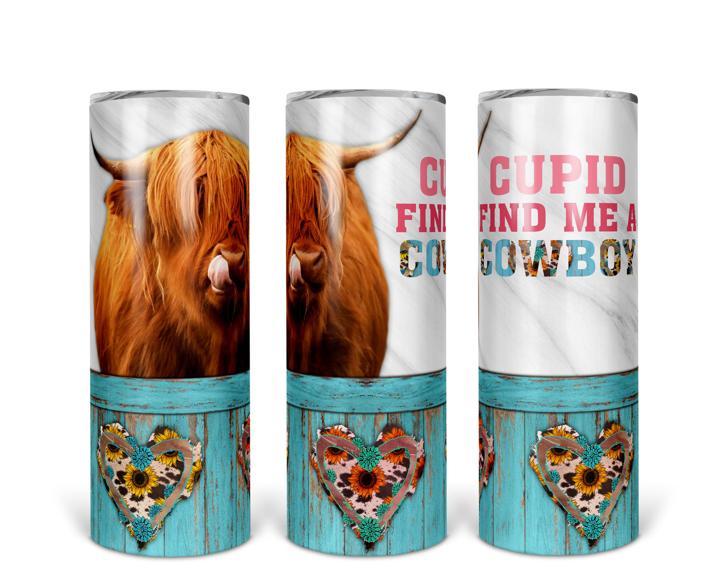 Skinny Tumbler with Straw, 20oz Highlander Cow