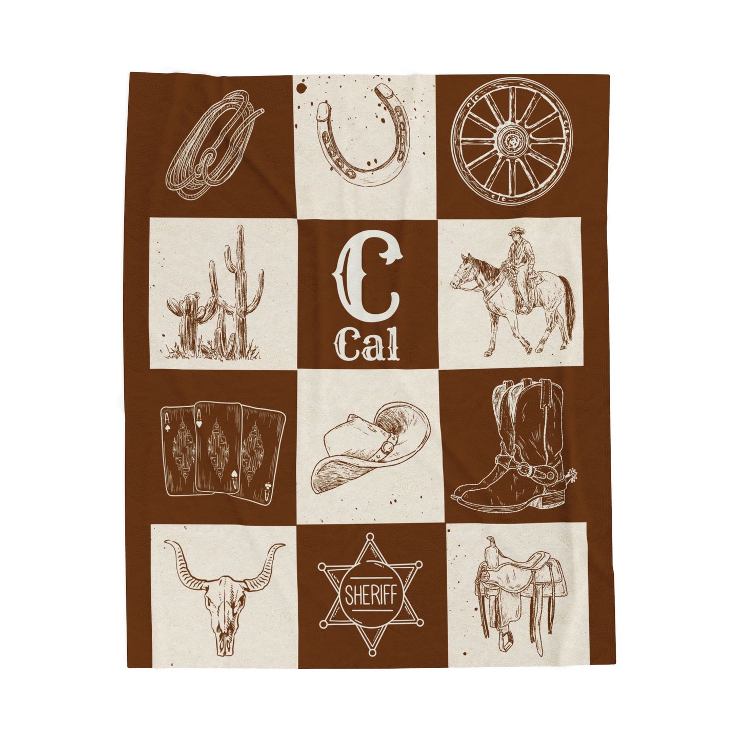 Western Theme Blanket, Cowboy Décor, Rustic Home Throw, Personalized Velveteen Blanket, Custom Gift, Soft Cozy Bedding, Horse theme Blanket