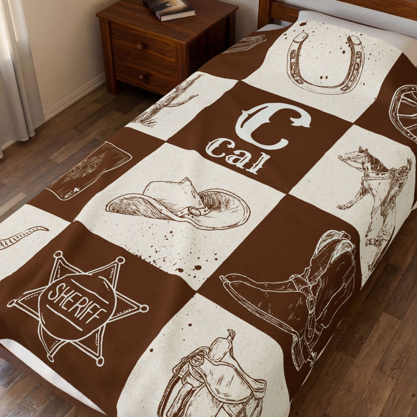Western Theme Blanket, Cowboy Décor, Rustic Home Throw, Personalized Velveteen Blanket, Custom Gift, Soft Cozy Bedding, Horse theme Blanket