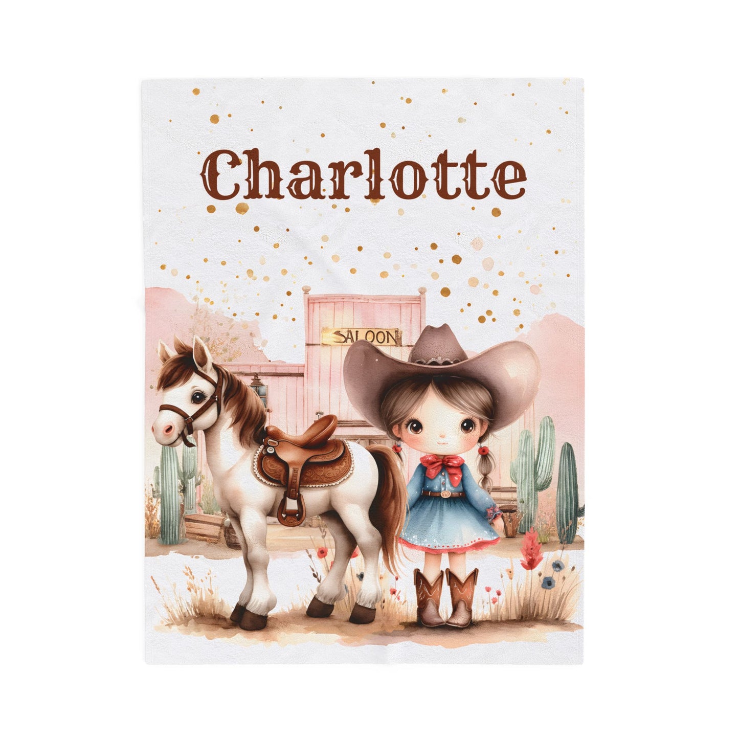Personalized Cowboy/Cowgirl Blanket, Custom Name Kids Throw, Cozy Western Décor, Soft Velveteen Blanket, Personalized Gift
