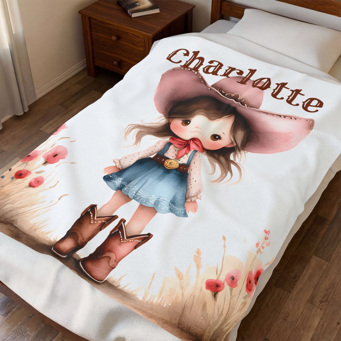Personalized Cowboy/Cowgirl Blanket, Custom Name Kids Throw, Cozy Western Décor, Soft Velveteen Blanket, Personalized Gift