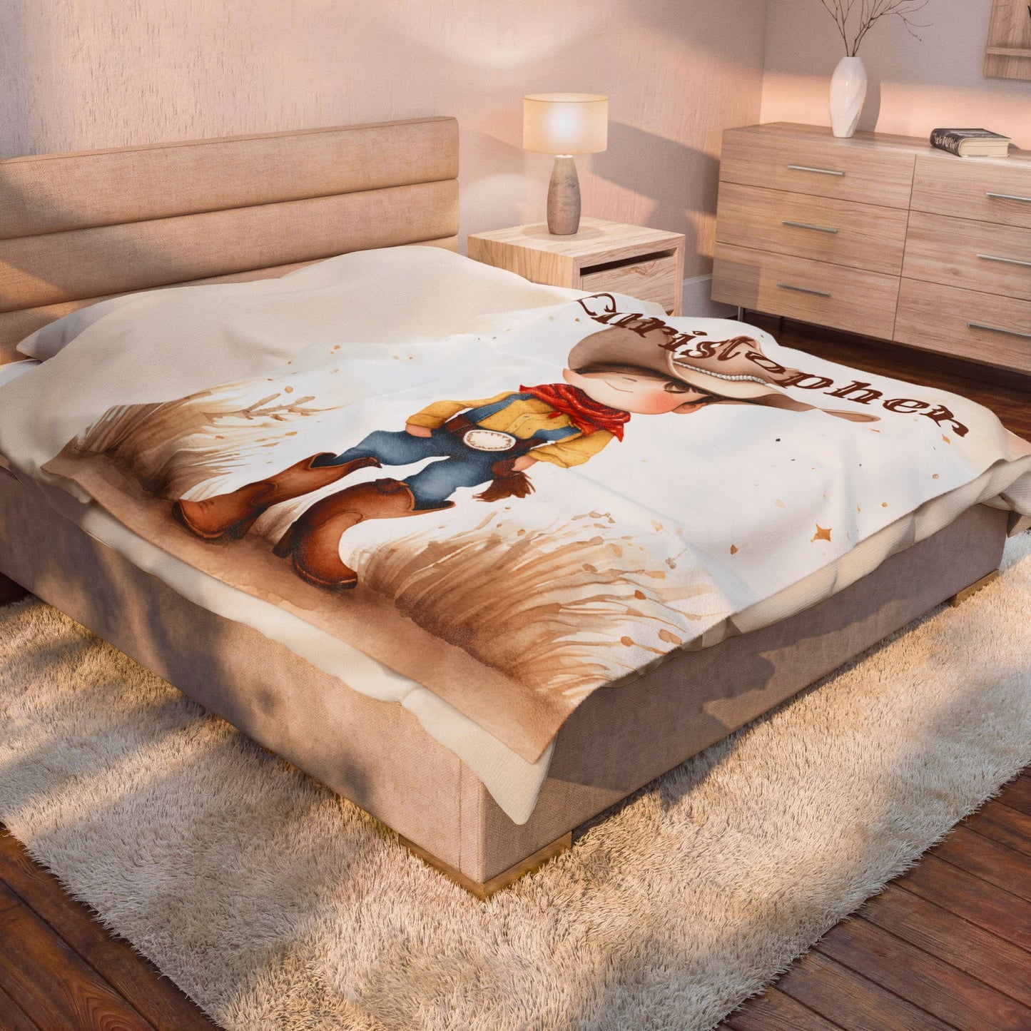 Personalized Cowboy/Cowgirl Blanket, Custom Name Kids Throw, Cozy Western Décor, Soft Velveteen Blanket, Personalized Gift