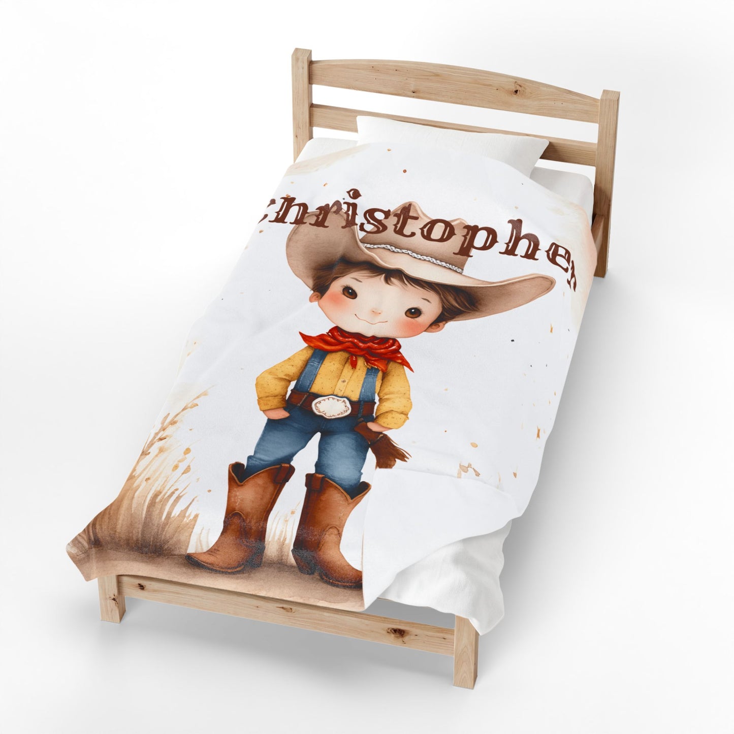 Personalized Cowboy/Cowgirl Blanket, Custom Name Kids Throw, Cozy Western Décor, Soft Velveteen Blanket, Personalized Gift