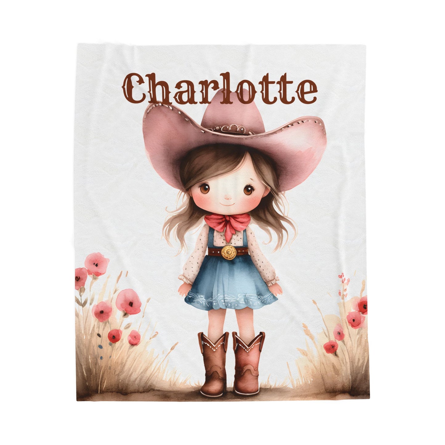 Personalized Cowboy/Cowgirl Blanket, Custom Name Kids Throw, Cozy Western Décor, Soft Velveteen Blanket, Personalized Gift
