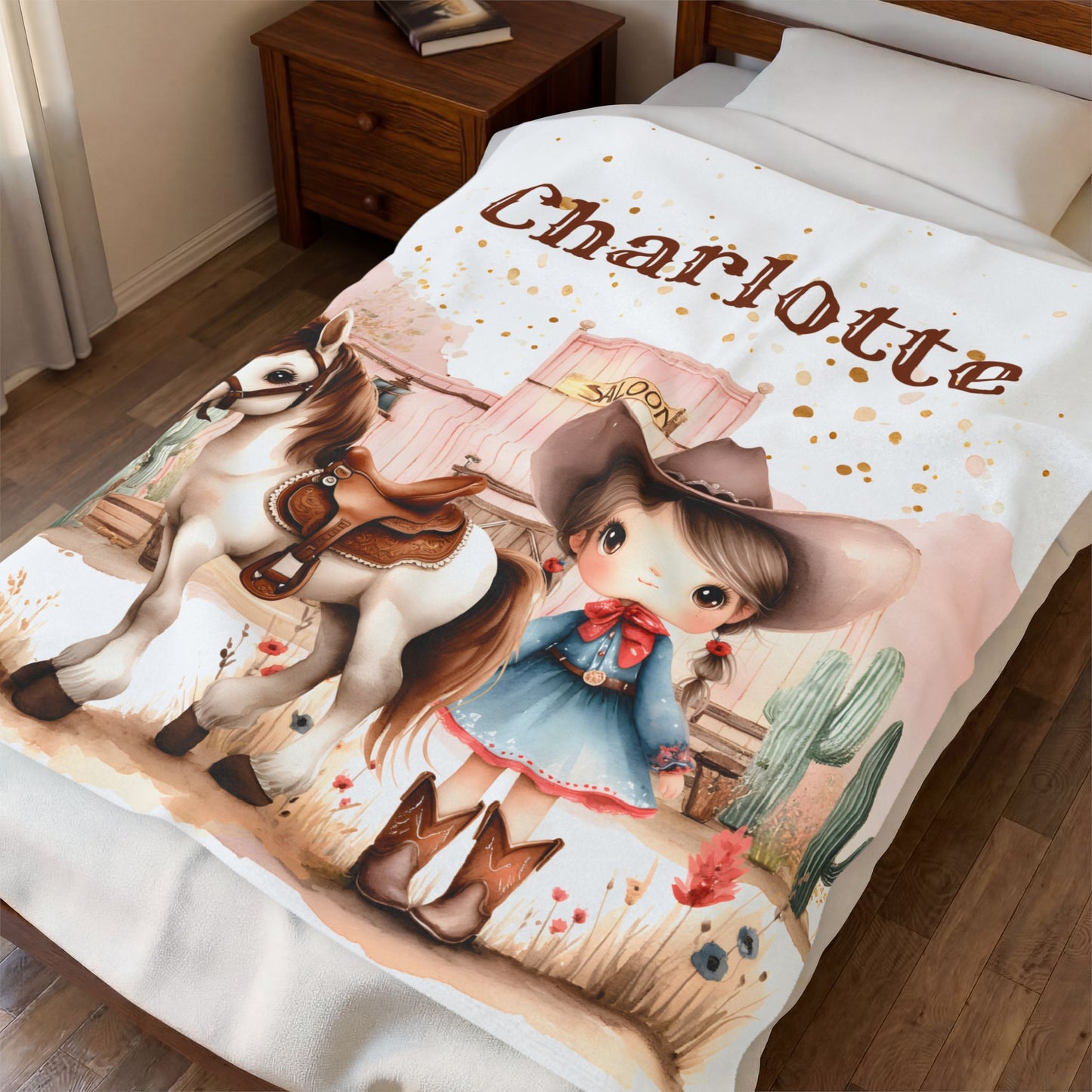 Personalized Cowboy/Cowgirl Blanket, Custom Name Kids Throw, Cozy Western Décor, Soft Velveteen Blanket, Personalized Gift