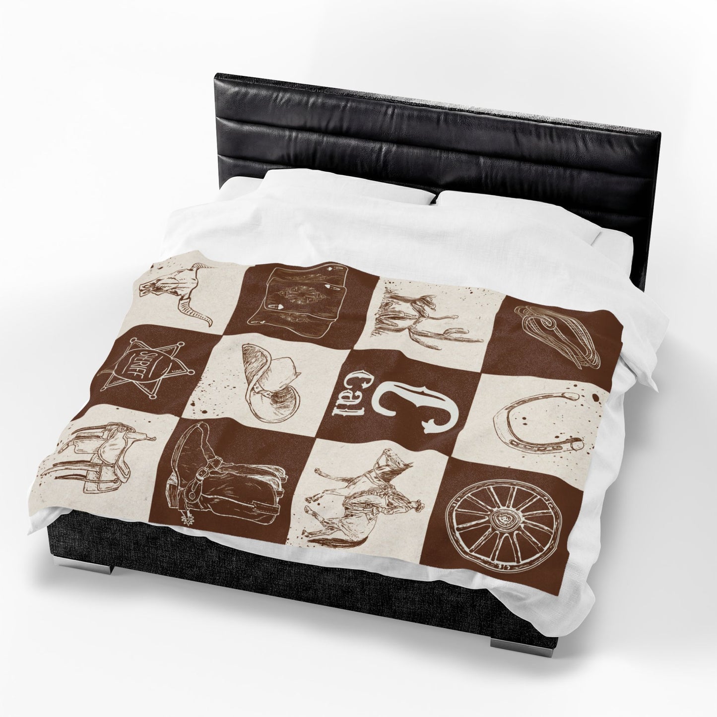 Western Theme Blanket, Cowboy Décor, Rustic Home Throw, Personalized Velveteen Blanket, Custom Gift, Soft Cozy Bedding, Horse theme Blanket
