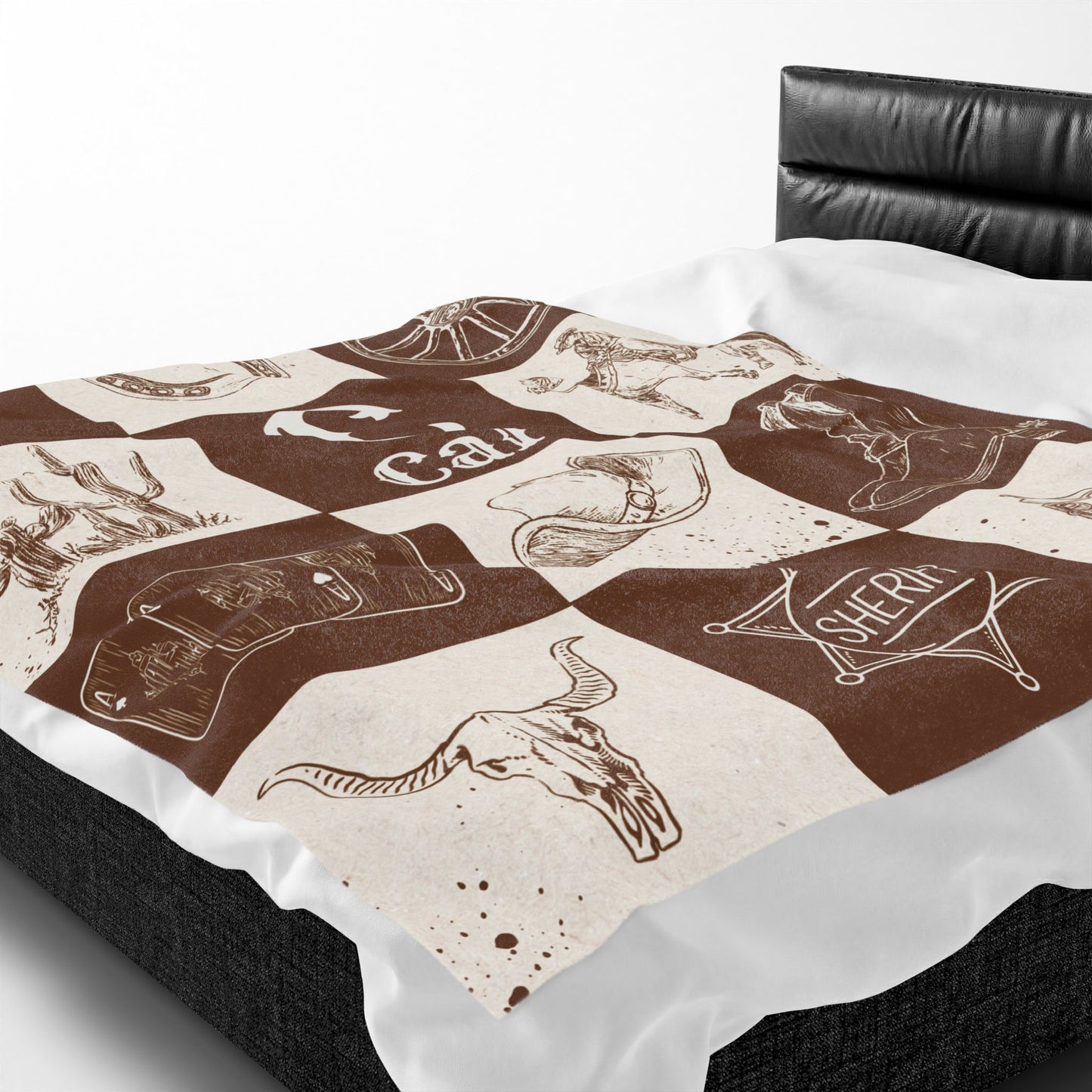 Western Theme Blanket, Cowboy Décor, Rustic Home Throw, Personalized Velveteen Blanket, Custom Gift, Soft Cozy Bedding, Horse theme Blanket