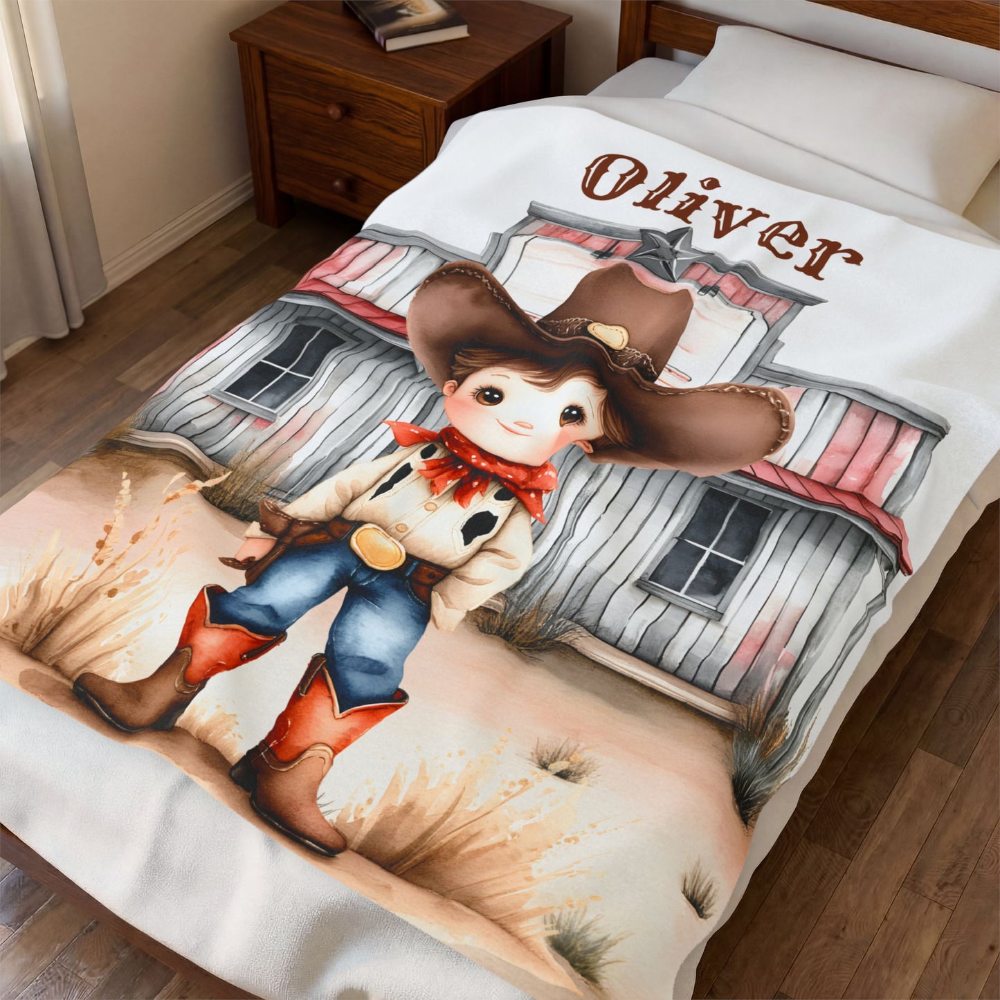 Personalized Cowboy/Cowgirl Blanket, Custom Name Kids Throw, Cozy Western Décor, Soft Velveteen Blanket, Personalized Gift