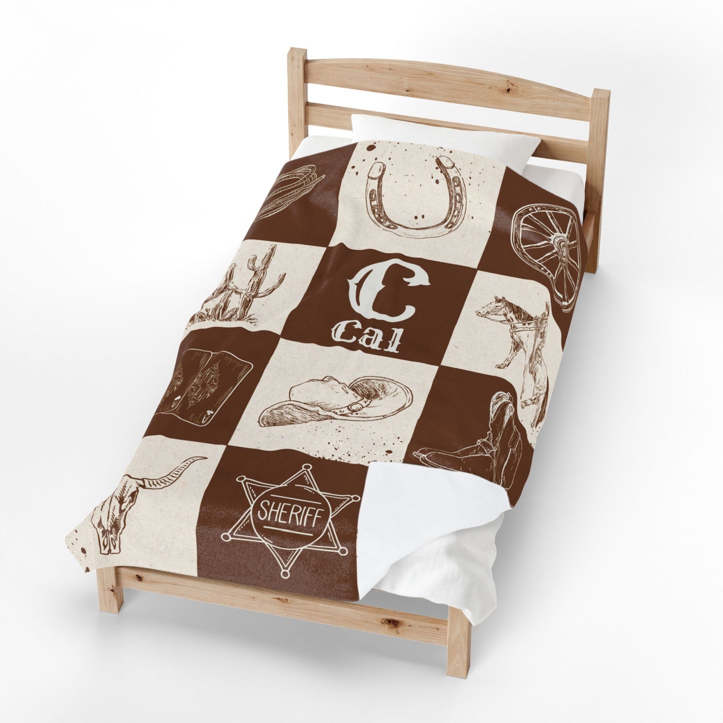 Western Theme Blanket, Cowboy Décor, Rustic Home Throw, Personalized Velveteen Blanket, Custom Gift, Soft Cozy Bedding, Horse theme Blanket
