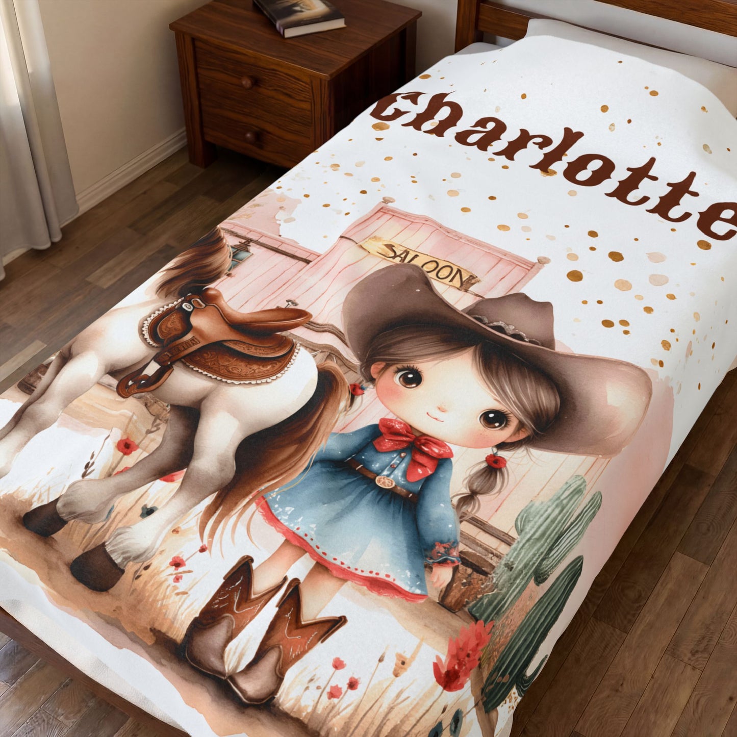 Personalized Cowboy/Cowgirl Blanket, Custom Name Kids Throw, Cozy Western Décor, Soft Velveteen Blanket, Personalized Gift