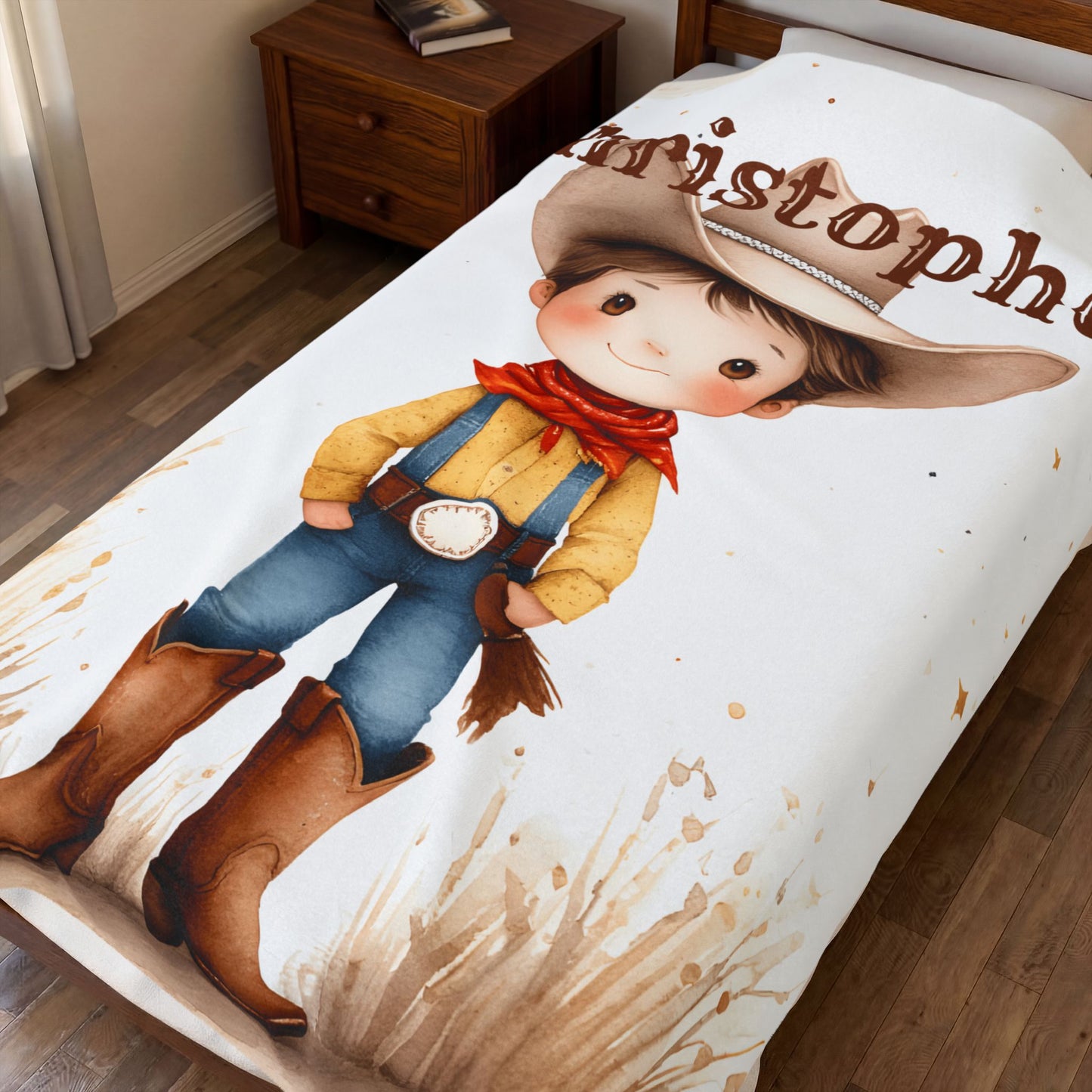 Personalized Cowboy/Cowgirl Blanket, Custom Name Kids Throw, Cozy Western Décor, Soft Velveteen Blanket, Personalized Gift