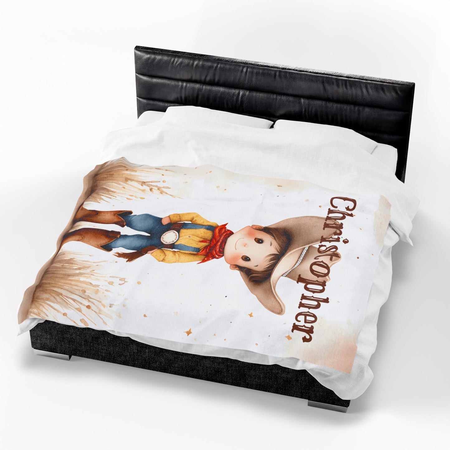 Personalized Cowboy/Cowgirl Blanket, Custom Name Kids Throw, Cozy Western Décor, Soft Velveteen Blanket, Personalized Gift