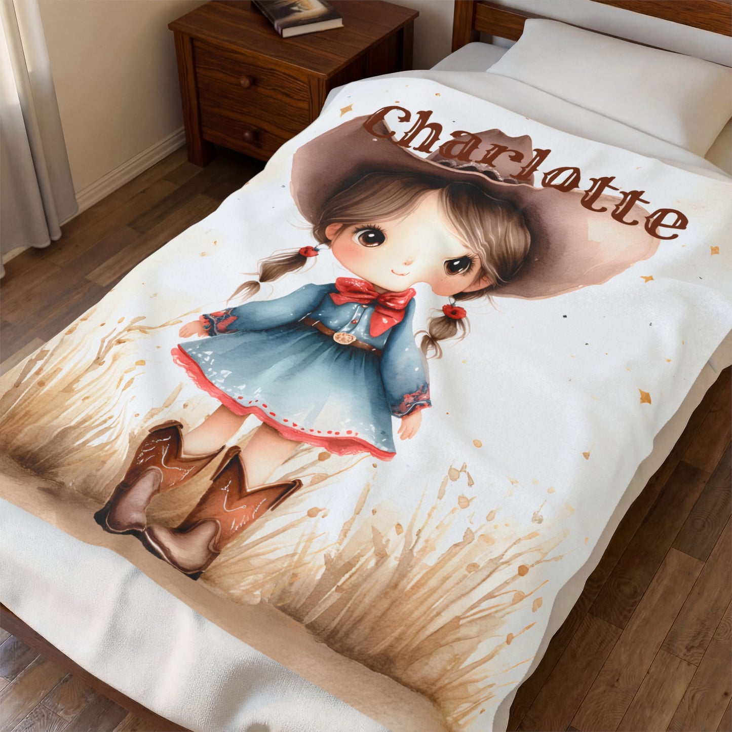 Personalized Cowboy/Cowgirl Blanket, Custom Name Kids Throw, Cozy Western Décor, Soft Velveteen Blanket, Personalized Gift