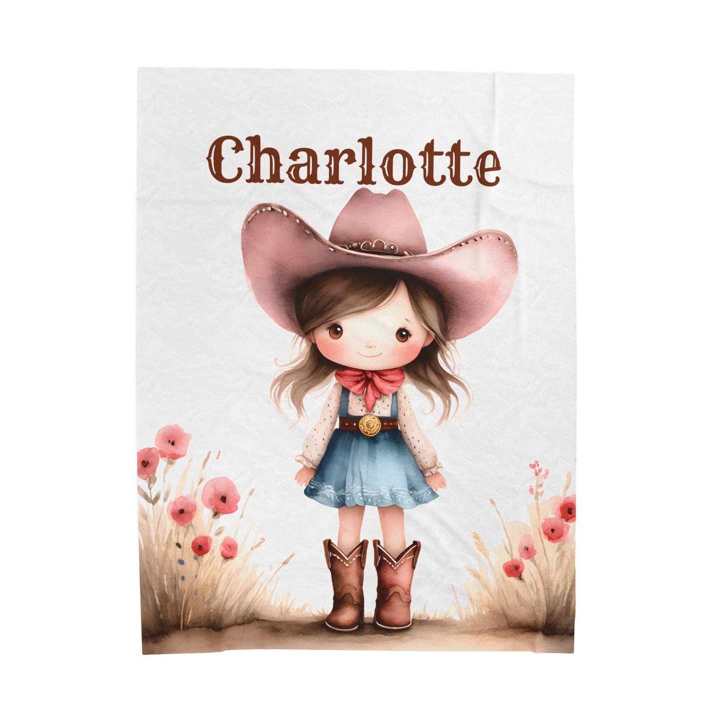 Personalized Cowboy/Cowgirl Blanket, Custom Name Kids Throw, Cozy Western Décor, Soft Velveteen Blanket, Personalized Gift