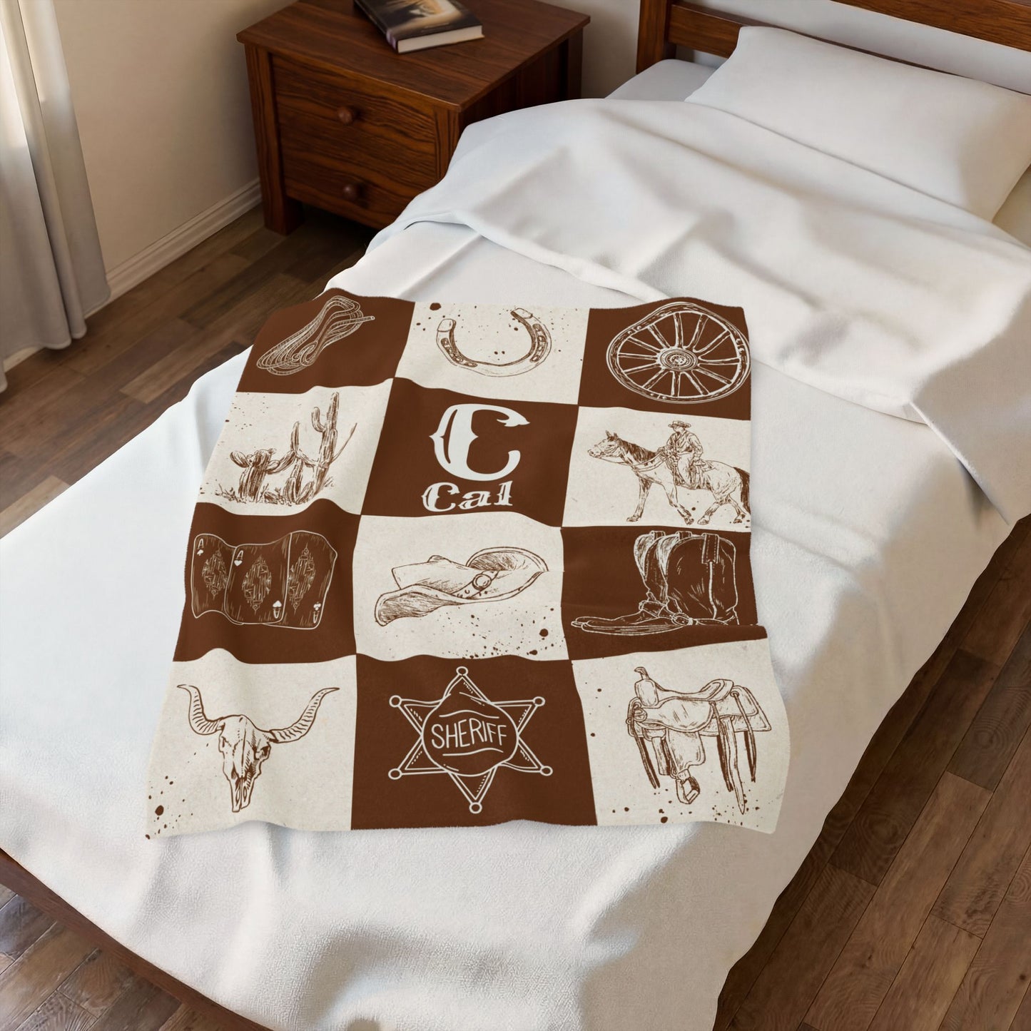 Western Theme Blanket, Cowboy Décor, Rustic Home Throw, Personalized Velveteen Blanket, Custom Gift, Soft Cozy Bedding, Horse theme Blanket