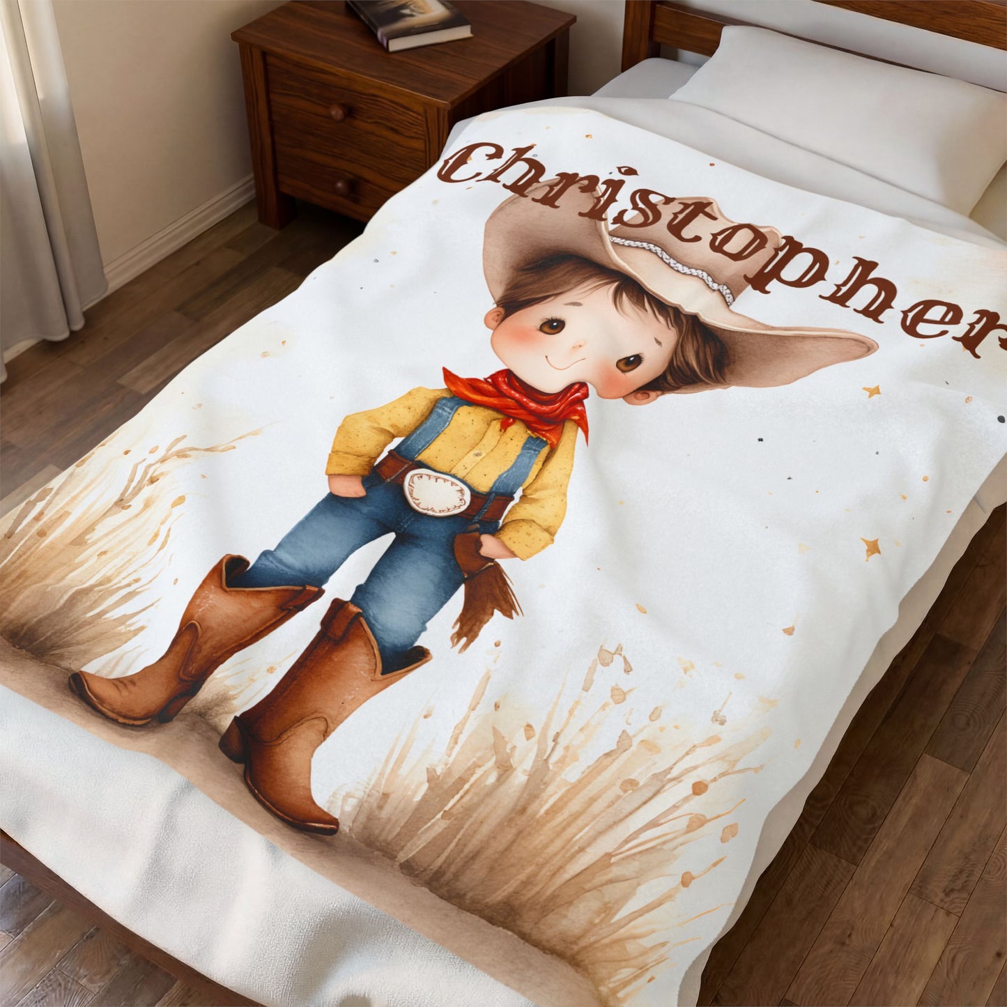 Personalized Cowboy/Cowgirl Blanket, Custom Name Kids Throw, Cozy Western Décor, Soft Velveteen Blanket, Personalized Gift