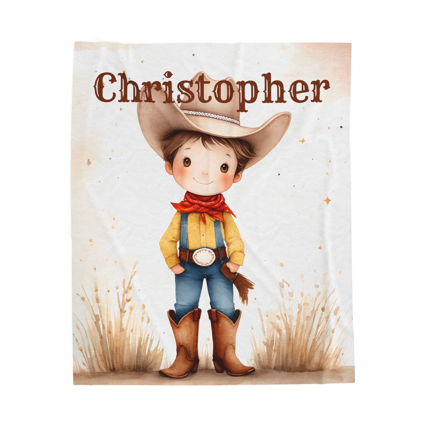 Personalized Cowboy/Cowgirl Blanket, Custom Name Kids Throw, Cozy Western Décor, Soft Velveteen Blanket, Personalized Gift