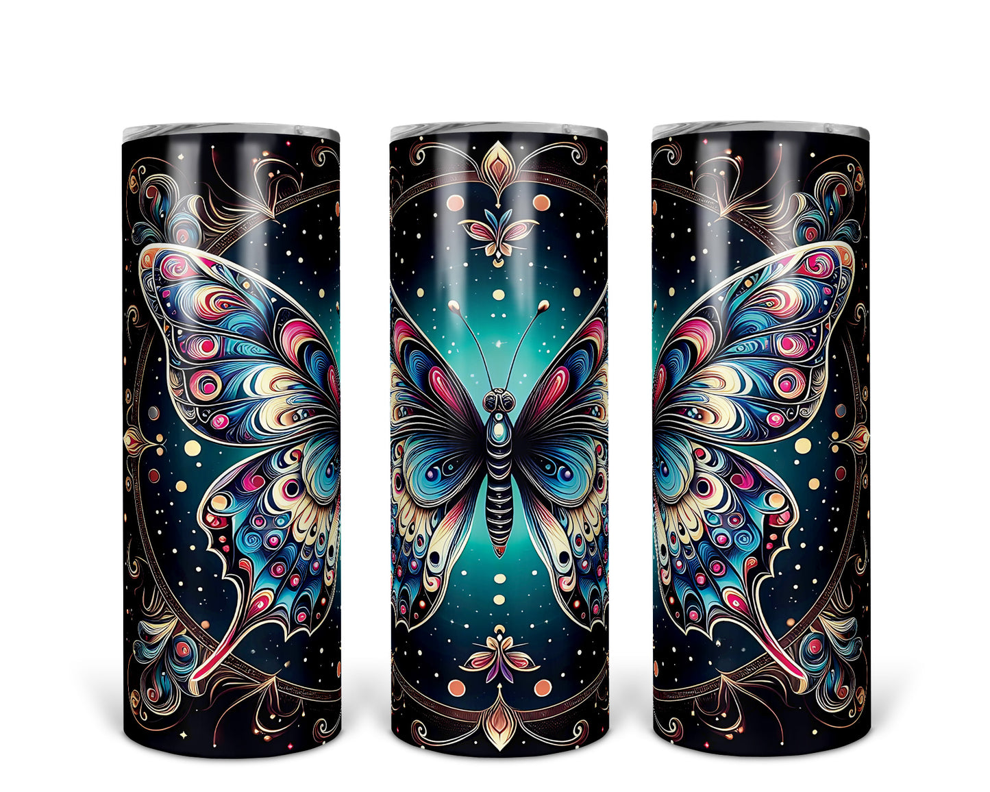 Skinny Tumbler with Straw, 20oz, Butterfly