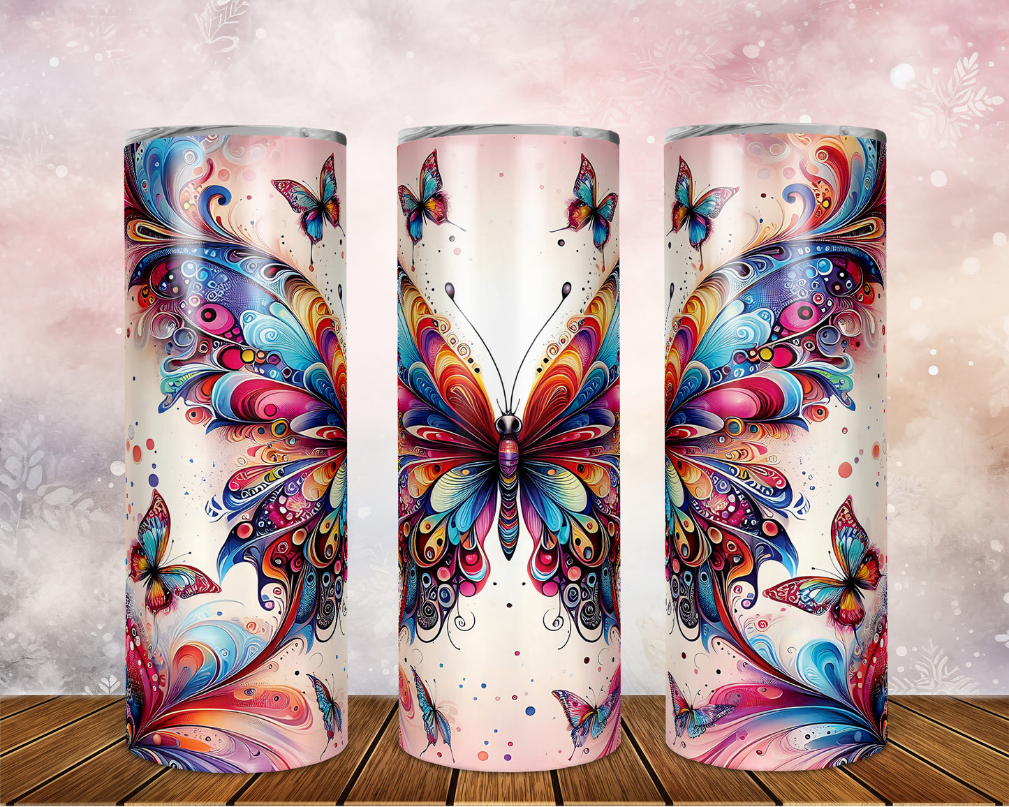 Skinny Tumbler with Straw, 20oz, Butterfly