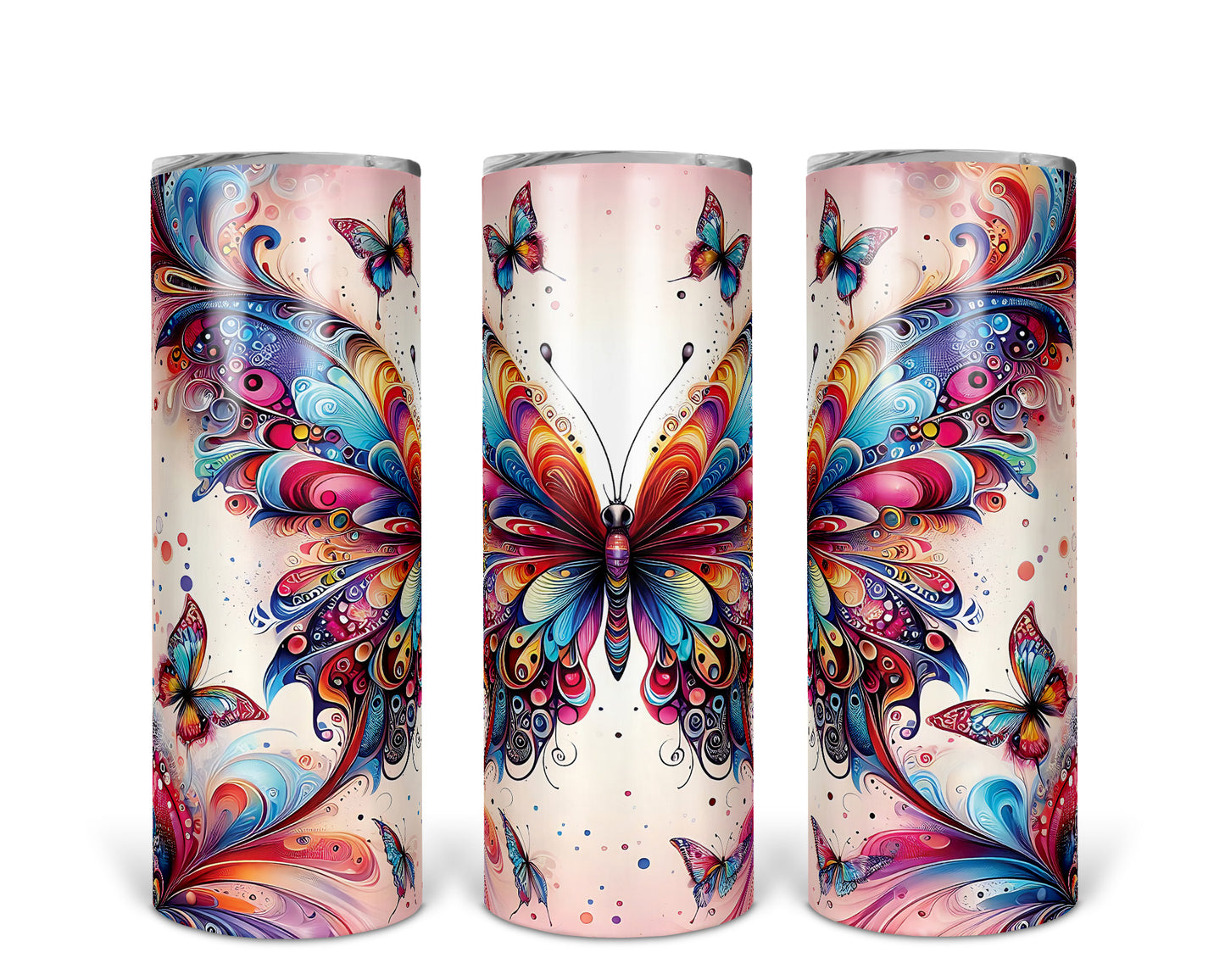 Skinny Tumbler with Straw, 20oz, Butterfly