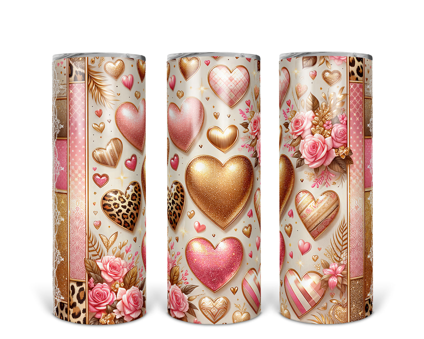 Skinny Tumbler with Straw, 20oz, Hearts, awd-430