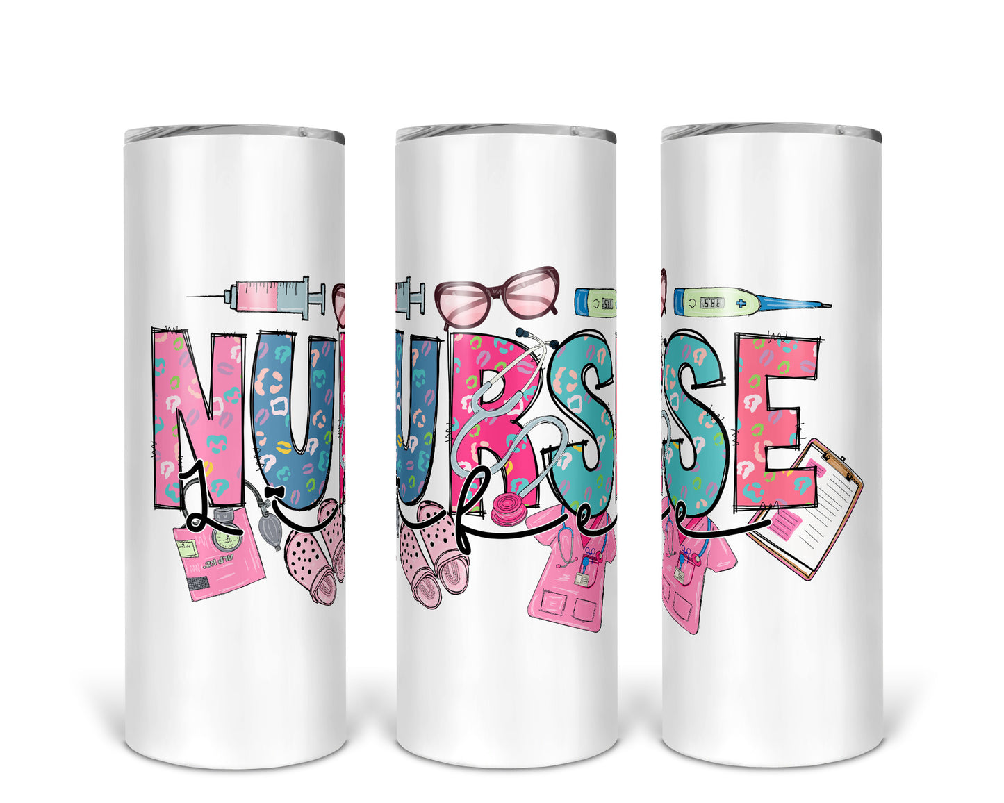 Skinny Tumbler with Straw, 20oz, Nurse