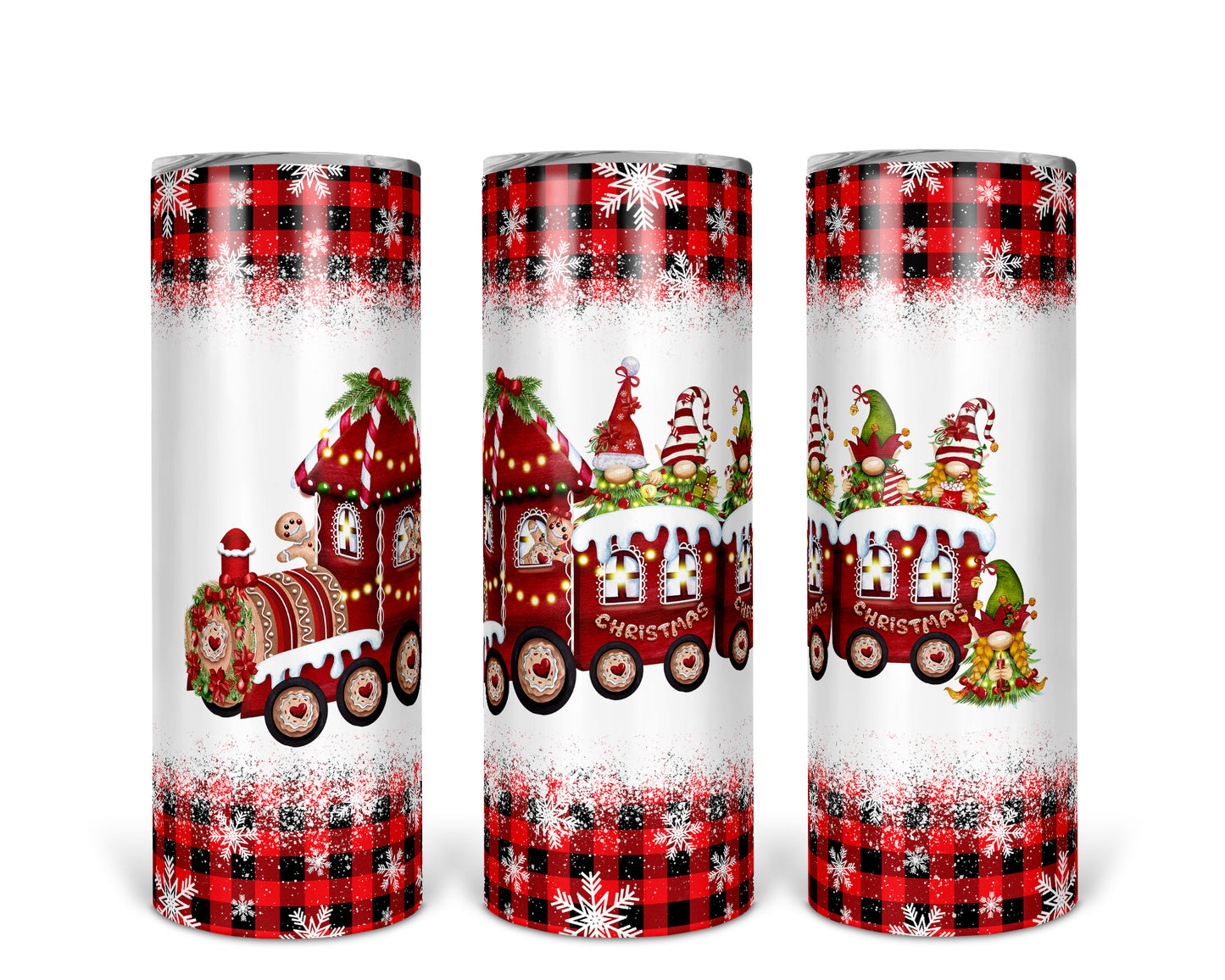 Skinny Tumbler with Straw, 20oz, Christmas Train, awd-034