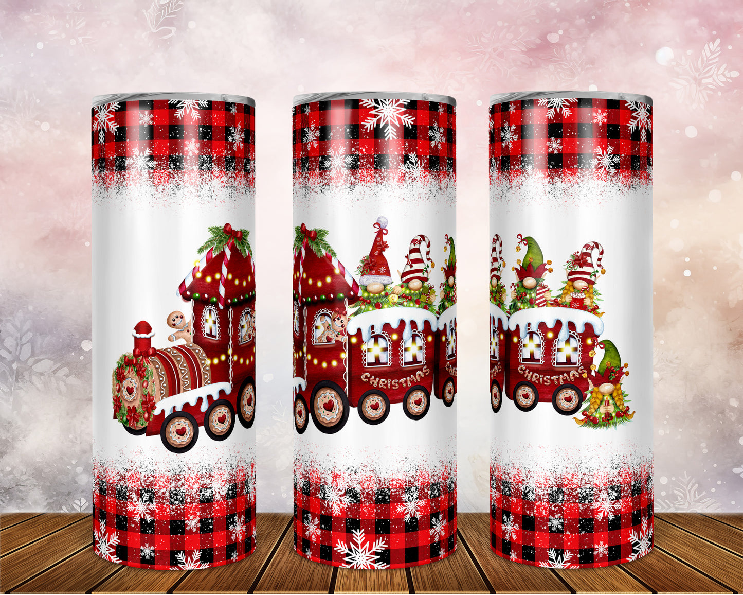 Skinny Tumbler with Straw, 20oz, Christmas Train, awd-034