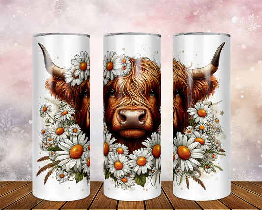 Skinny Tumbler with Straw, 20oz Highlander Cow, awd-436