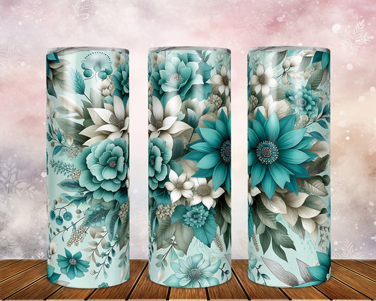 Skinny Tumbler with Straw, 20oz, Floral, awd-440