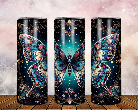 Skinny Tumbler with Straw, 20oz, Butterfly