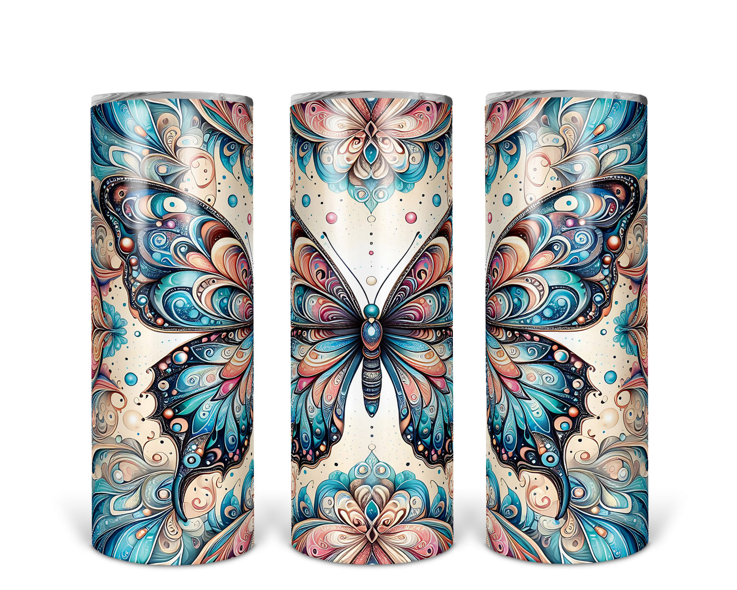 Skinny Tumbler with Straw, 20oz, Butterfly