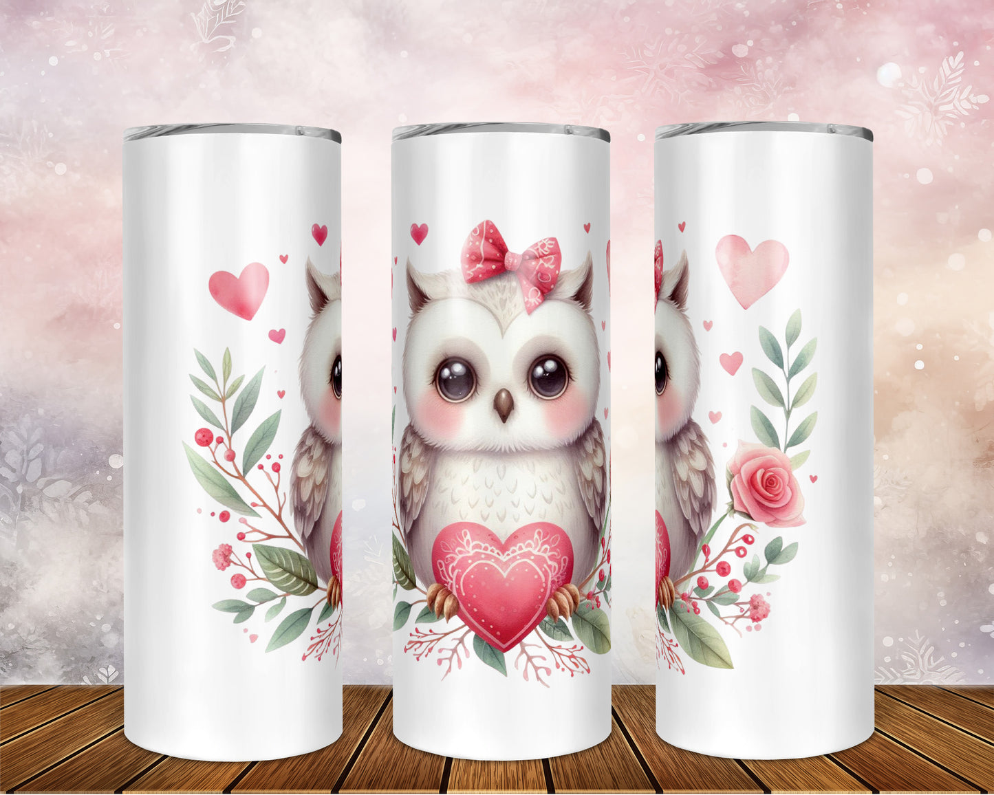 Skinny Tumbler with Straw, 20oz, Owl