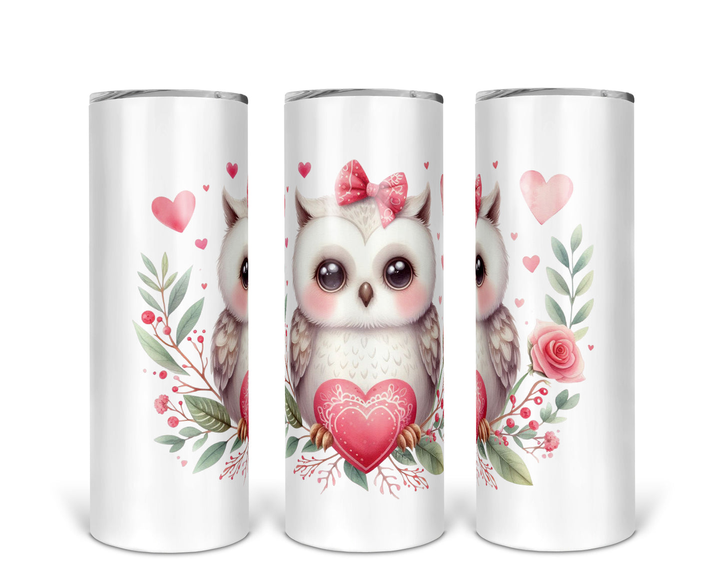 Skinny Tumbler with Straw, 20oz, Owl