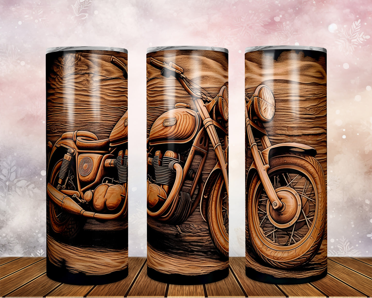 Skinny Tumbler with Straw, 20oz, Etched Motorbike, awd-334