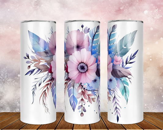 Skinny Tumbler with Straw, 20oz, Boho Floral