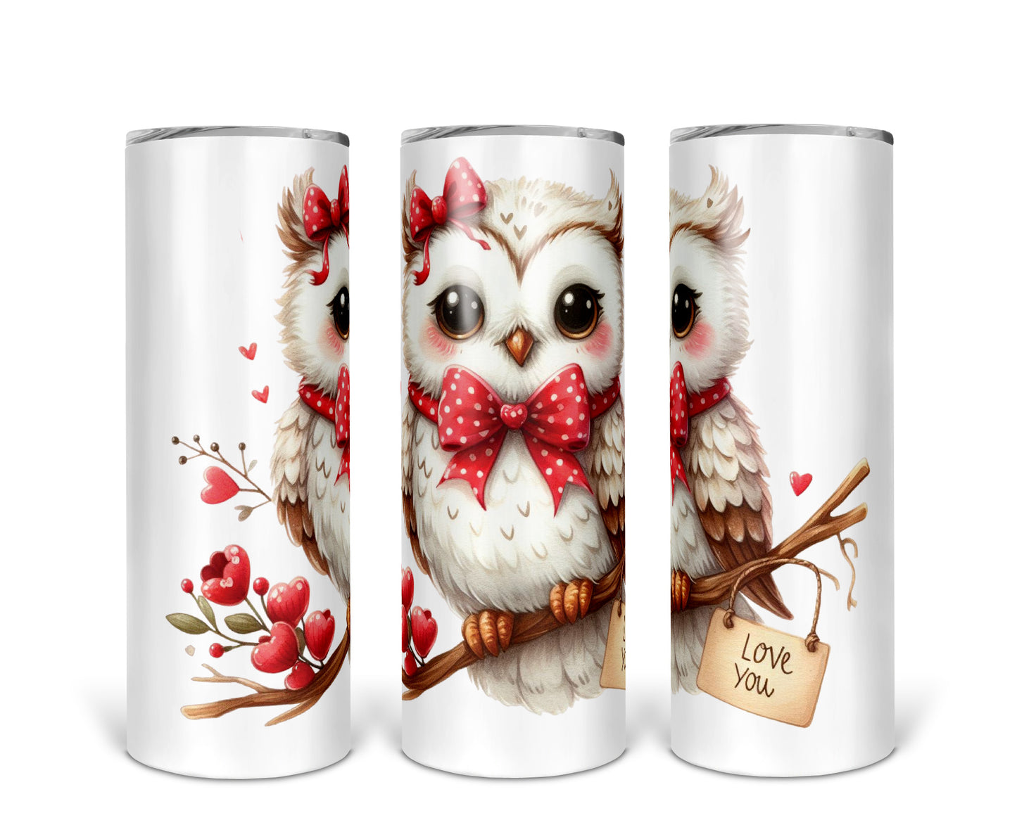 Skinny Tumbler with Straw, 20oz, Owl