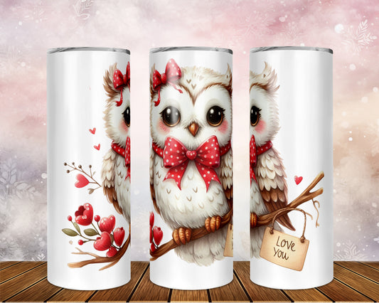 Skinny Tumbler with Straw, 20oz, Owl